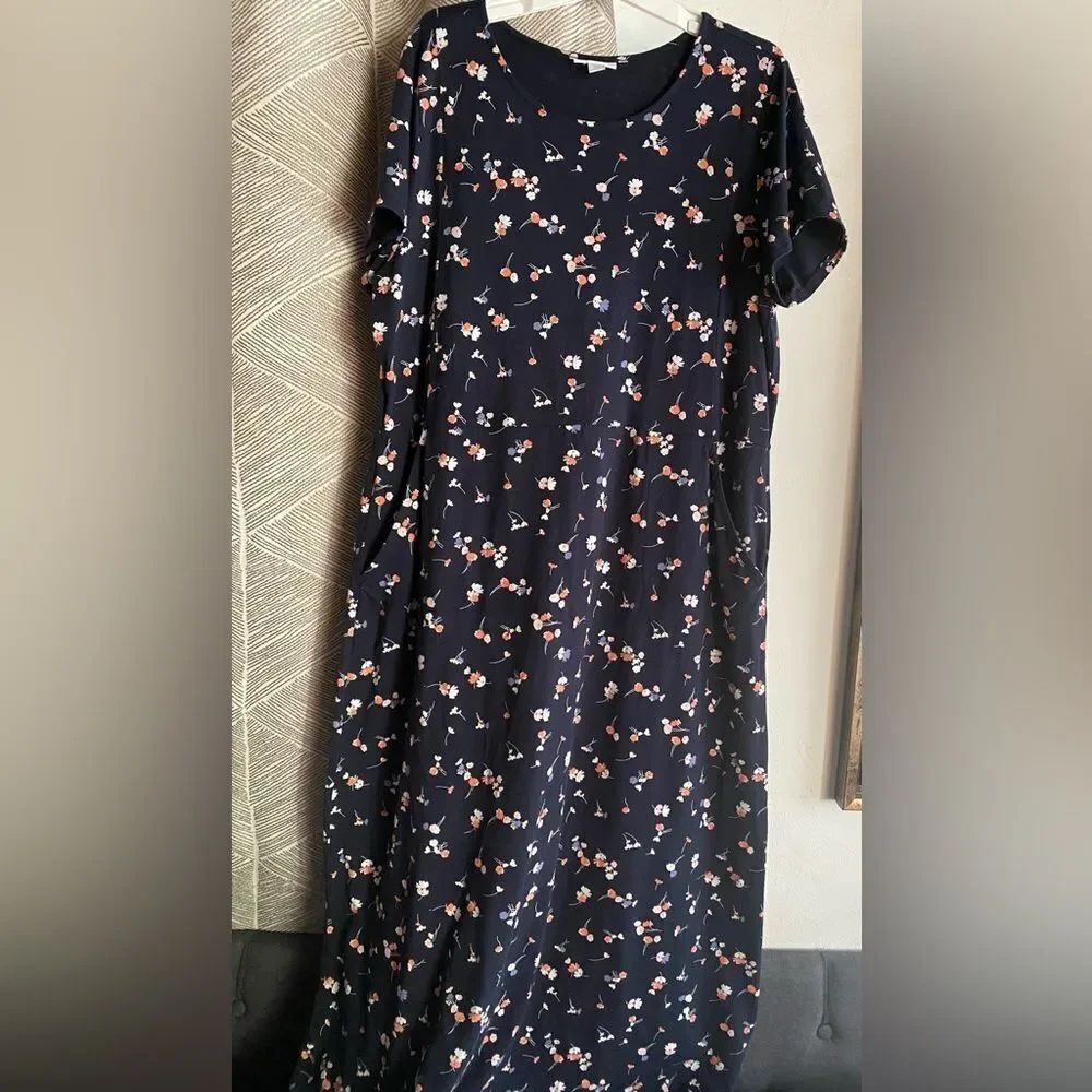 J. Jill Wearever Collection Women's Smocked Waist Flower Maxi Dress Pockets Sz L